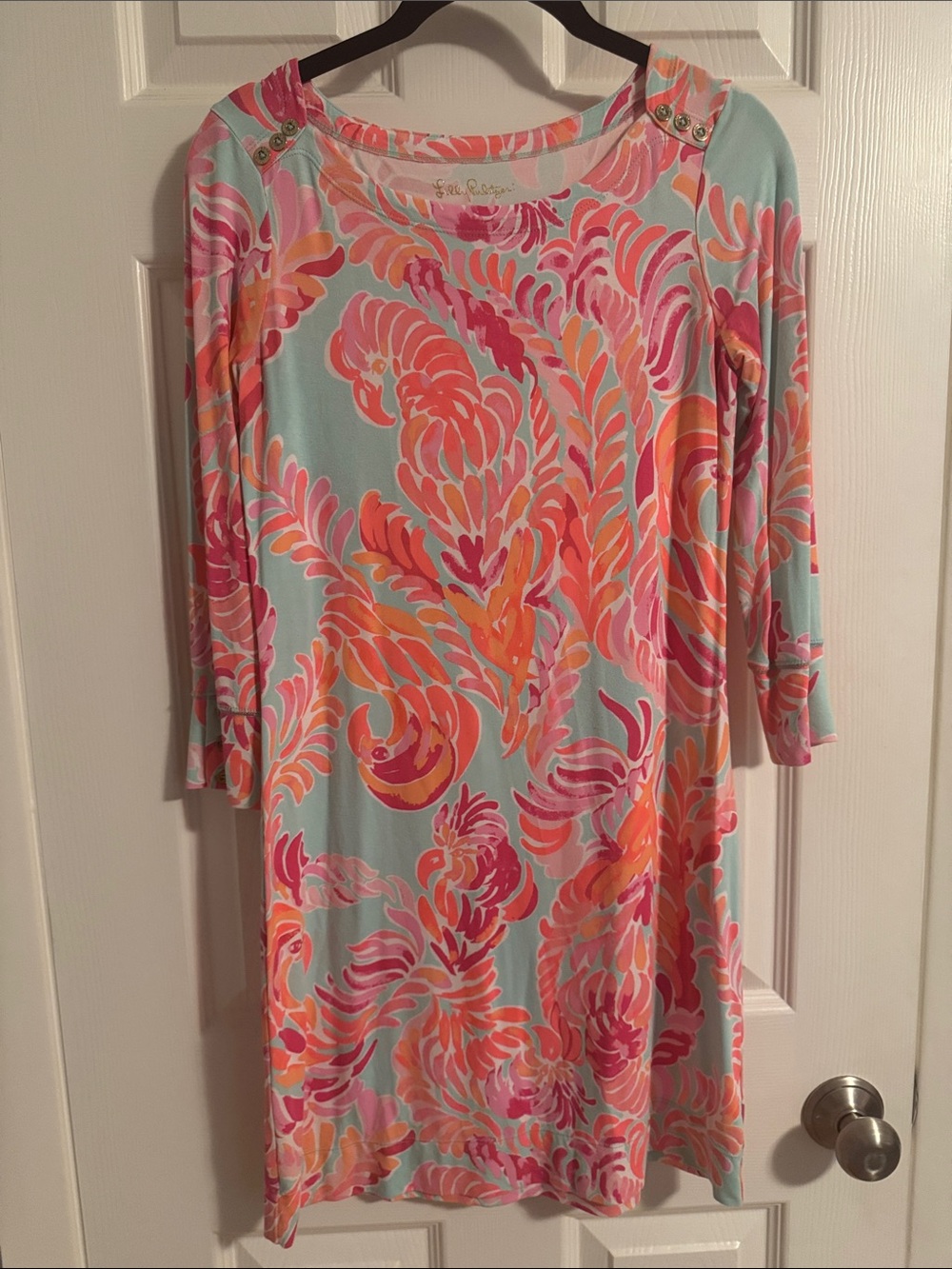 Lilly Pulitzer Mint Floral-Print Long Sleeve Shift Dress